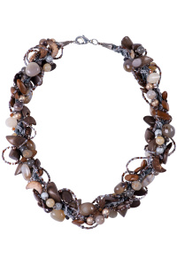 Колье "Каштановый вечер" с агатом, халцедоном и деревом