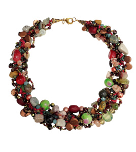 Колье "Брусничная поляна"с миксом натуральных камней