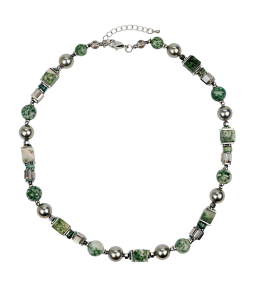 Колье "Законы геометрии" с кальцитом и жемчугом Майорка