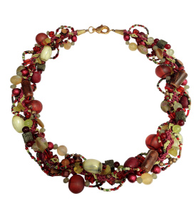 Колье "Брусничный мармелад" с миксом натуральных камней